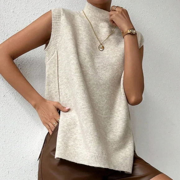Mock Neck Split Hem Sweater Vest - Picture 1 of 5